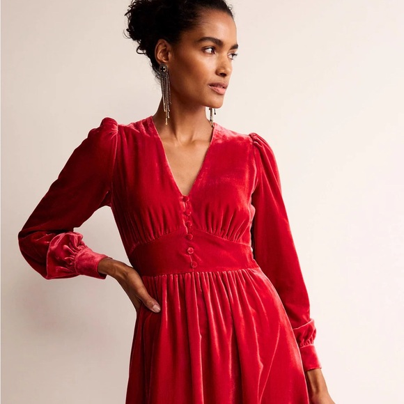 Boden Elise Midi Red Velvet Dress size 12 NWT - Picture 3 of 7